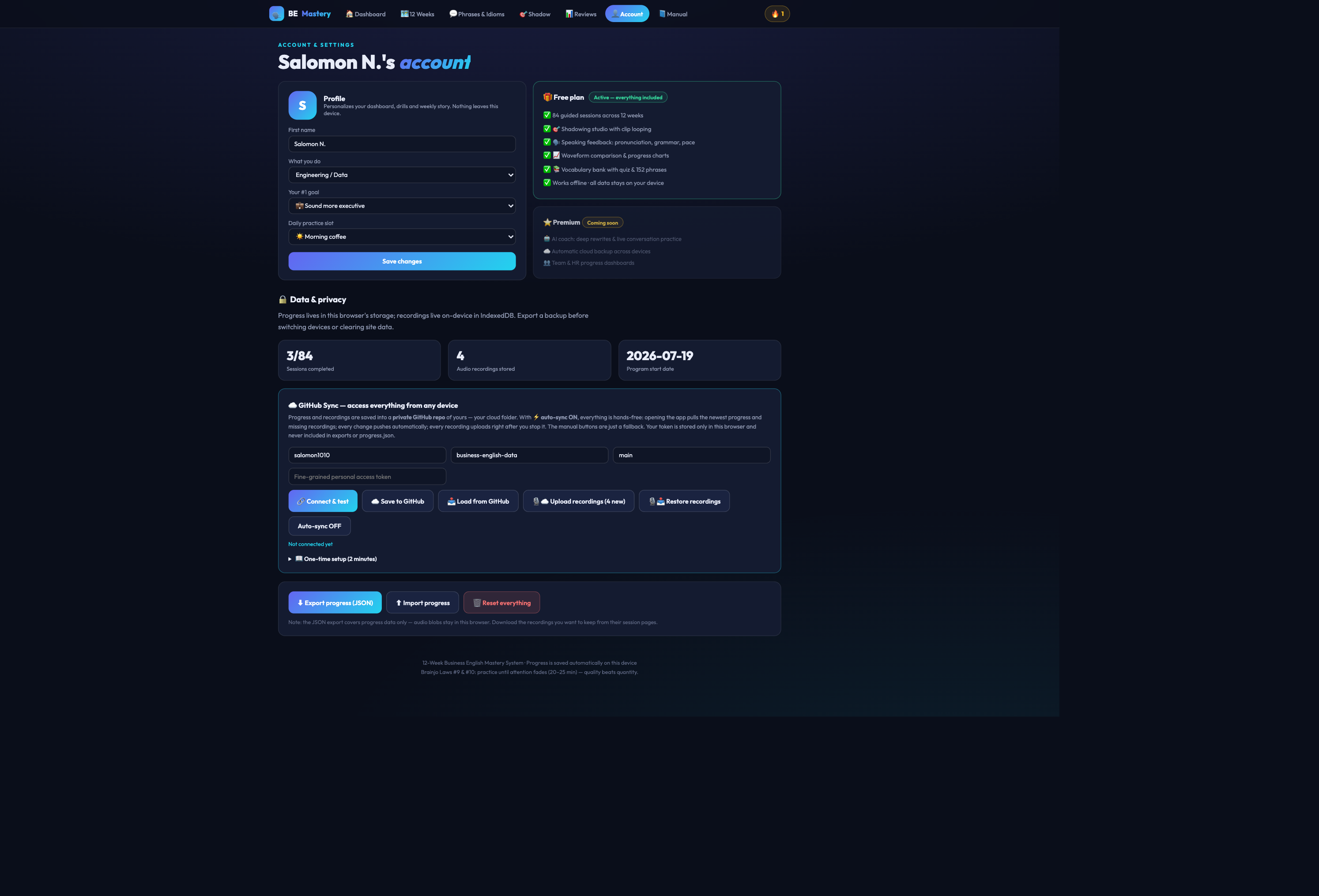 Account page